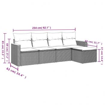 5-tlg. Garten-Sofagarnitur mit Kissen Schwarz Poly Rattan