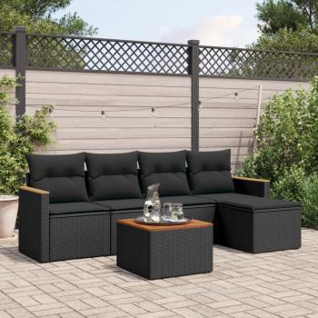 ARDEBO.de - 6-tlg. Garten-Sofagarnitur mit Kissen Schwarz Poly Rattan