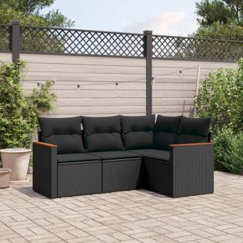 ARDEBO.de - 4-tlg. Garten-Sofagarnitur mit Kissen Schwarz Poly Rattan