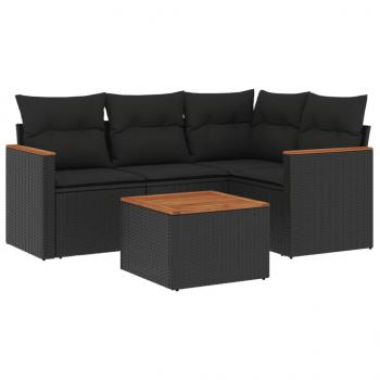 5-tlg. Garten-Sofagarnitur mit Kissen Schwarz Poly Rattan