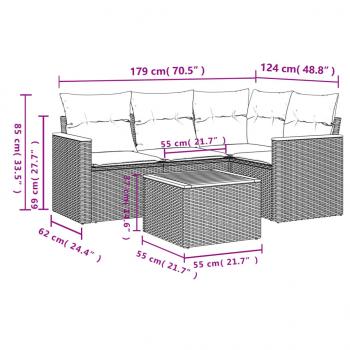 5-tlg. Garten-Sofagarnitur mit Kissen Schwarz Poly Rattan