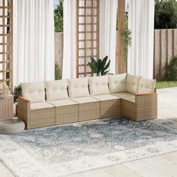 ARDEBO.de - 6-tlg. Garten-Sofagarnitur mit Kissen Beige Poly Rattan