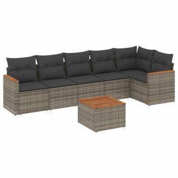 7-tlg. Garten-Sofagarnitur mit Kissen Grau Poly Rattan