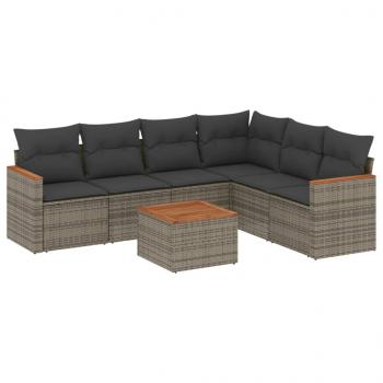 7-tlg. Garten-Sofagarnitur mit Kissen Grau Poly Rattan