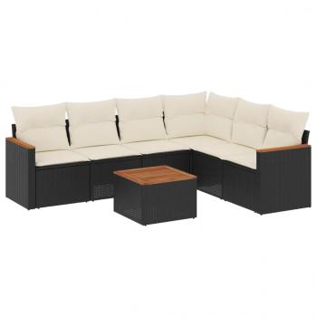 7-tlg. Garten-Sofagarnitur mit Kissen Schwarz Poly Rattan