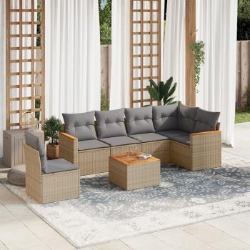 ARDEBO.de - 7-tlg. Garten-Sofagarnitur mit Kissen Beige Poly Rattan