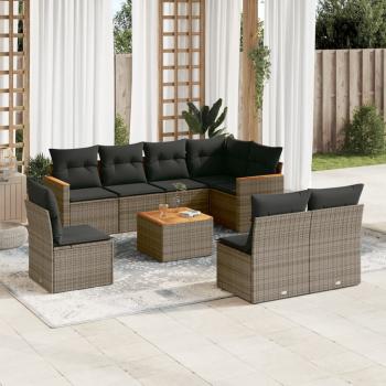 ARDEBO.de - 9-tlg. Garten-Sofagarnitur mit Kissen Grau Poly Rattan