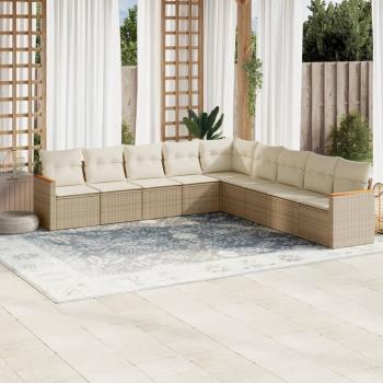 ARDEBO.de - 9-tlg. Garten-Sofagarnitur mit Kissen Beige Poly Rattan