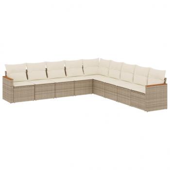 9-tlg. Garten-Sofagarnitur mit Kissen Beige Poly Rattan