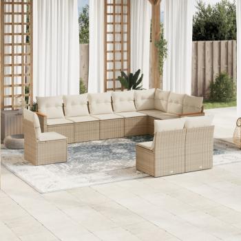 ARDEBO.de - 10-tlg. Garten-Sofagarnitur mit Kissen Beige Poly Rattan