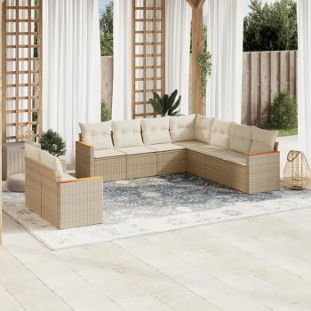 ARDEBO.de - 9-tlg. Garten-Sofagarnitur mit Kissen Beige Poly Rattan