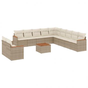 12-tlg. Garten-Sofagarnitur mit Kissen Beige Poly Rattan