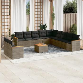 ARDEBO.de - 12-tlg. Garten-Sofagarnitur mit Kissen Grau Poly Rattan