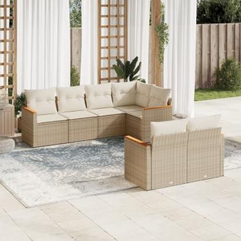 ARDEBO.de - 7-tlg. Garten-Sofagarnitur mit Kissen Beige Poly Rattan