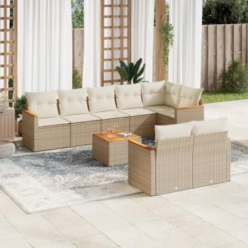 ARDEBO.de - 9-tlg. Garten-Sofagarnitur mit Kissen Beige Poly Rattan