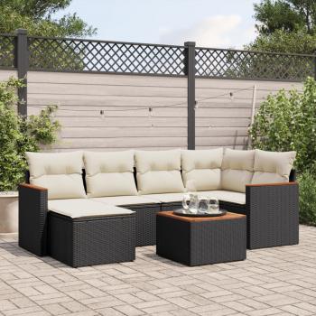 ARDEBO.de - 7-tlg. Garten-Sofagarnitur mit Kissen Schwarz Poly Rattan