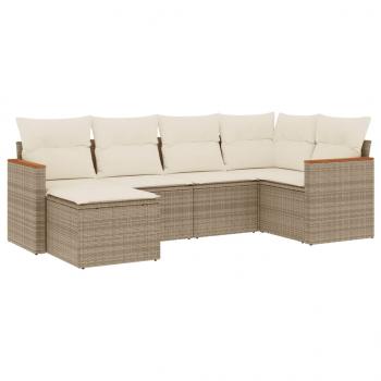 6-tlg. Garten-Sofagarnitur mit Kissen Beige Poly Rattan