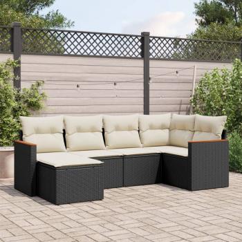 ARDEBO.de - 6-tlg. Garten-Sofagarnitur mit Kissen Schwarz Poly Rattan