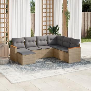 ARDEBO.de - 7-tlg. Garten-Sofagarnitur mit Kissen Beige Poly Rattan