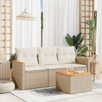 ARDEBO.de - 4-tlg. Garten-Sofagarnitur mit Kissen Beige Poly Rattan