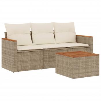 4-tlg. Garten-Sofagarnitur mit Kissen Beige Poly Rattan