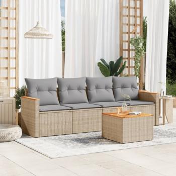 ARDEBO.de - 5-tlg. Garten-Sofagarnitur mit Kissen Beige Poly Rattan