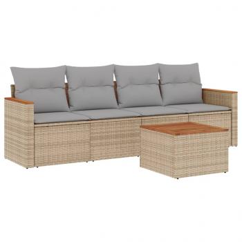 5-tlg. Garten-Sofagarnitur mit Kissen Beige Poly Rattan