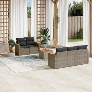 ARDEBO.de - 6-tlg. Garten-Sofagarnitur mit Kissen Grau Poly Rattan