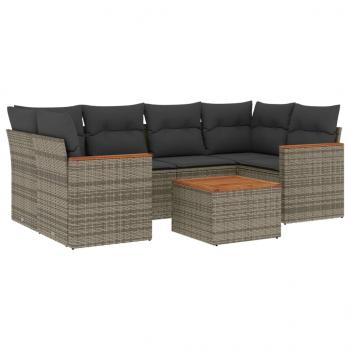 7-tlg. Garten-Sofagarnitur mit Kissen Grau Poly Rattan