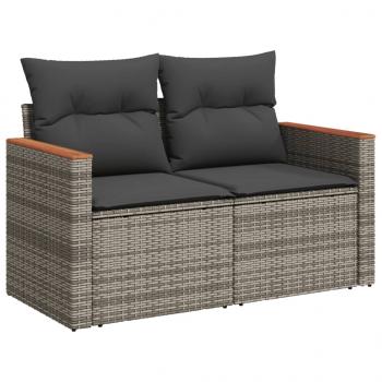 7-tlg. Garten-Sofagarnitur mit Kissen Grau Poly Rattan