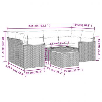 7-tlg. Garten-Sofagarnitur mit Kissen Grau Poly Rattan