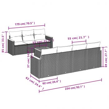 8-tlg. Garten-Sofagarnitur mit Kissen Grau Poly Rattan