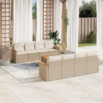 ARDEBO.de - 9-tlg. Garten-Sofagarnitur mit Kissen Beige Poly Rattan