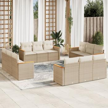 ARDEBO.de - 12-tlg. Garten-Sofagarnitur mit Kissen Beige Poly Rattan