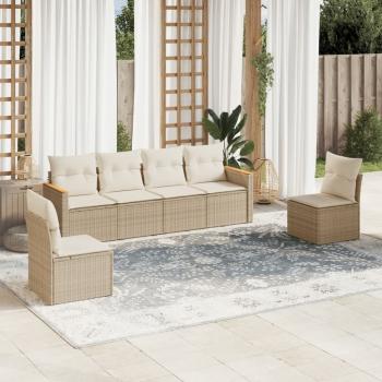 ARDEBO.de - 6-tlg. Garten-Sofagarnitur mit Kissen Beige Poly Rattan