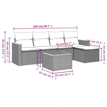 6-tlg. Garten-Sofagarnitur mit Kissen Grau Poly Rattan