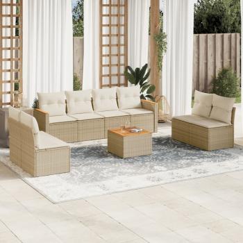 ARDEBO.de - 9-tlg. Garten-Sofagarnitur mit Kissen Beige Poly Rattan