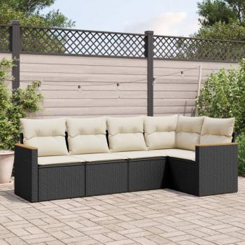 ARDEBO.de - 5-tlg. Garten-Sofagarnitur mit Kissen Schwarz Poly Rattan