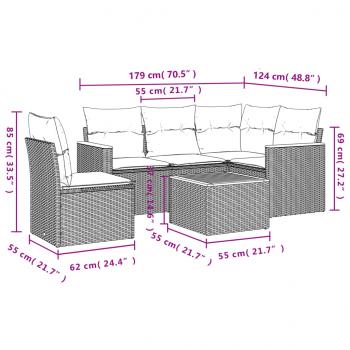 6-tlg. Garten-Sofagarnitur mit Kissen Schwarz Poly Rattan