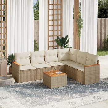 ARDEBO.de - 7-tlg. Garten-Sofagarnitur mit Kissen Beige Poly Rattan