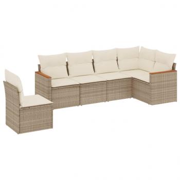 6-tlg. Garten-Sofagarnitur mit Kissen Beige Poly Rattan