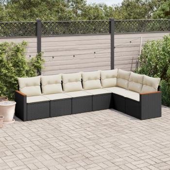 ARDEBO.de - 7-tlg. Garten-Sofagarnitur mit Kissen Schwarz Poly Rattan