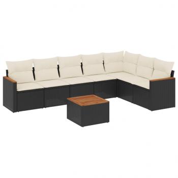 8-tlg. Garten-Sofagarnitur mit Kissen Schwarz Poly Rattan