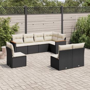 ARDEBO.de - 8-tlg. Garten-Sofagarnitur mit Kissen Schwarz Poly Rattan