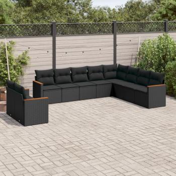 ARDEBO.de - 10-tlg. Garten-Sofagarnitur mit Kissen Schwarz Poly Rattan