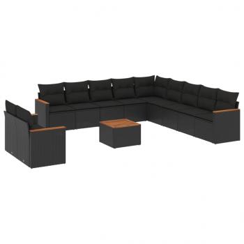 12-tlg. Garten-Sofagarnitur mit Kissen Schwarz Poly Rattan