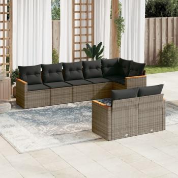 ARDEBO.de - 8-tlg. Garten-Sofagarnitur mit Kissen Grau Poly Rattan