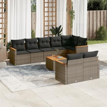 ARDEBO.de - 9-tlg. Garten-Sofagarnitur mit Kissen Grau Poly Rattan