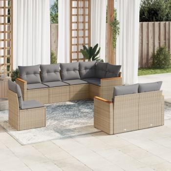 ARDEBO.de - 8-tlg. Garten-Sofagarnitur mit Kissen Beige Poly Rattan