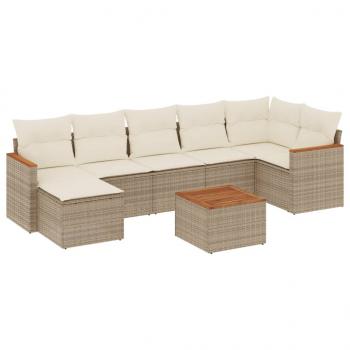 8-tlg. Garten-Sofagarnitur mit Kissen Beige Poly Rattan